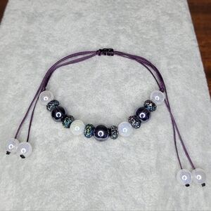 Gorgeous Dramatic Bracelet Featuring Purple Crystal and Snow Crackle Agate